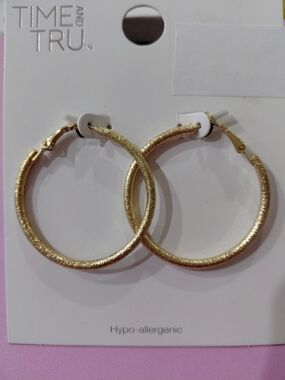 Time and Tru Gold Oversized Textured Hoop Earrings